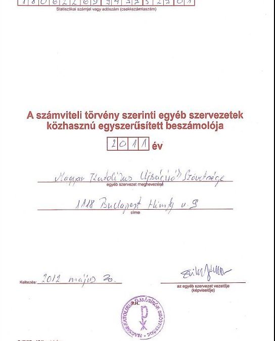 Magyar Katolikus Újságírók Szövetsége közhasznúsági beszámolója – 2011